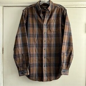 Eddie Bauer Brown and Blue Plaid Casual Shirt